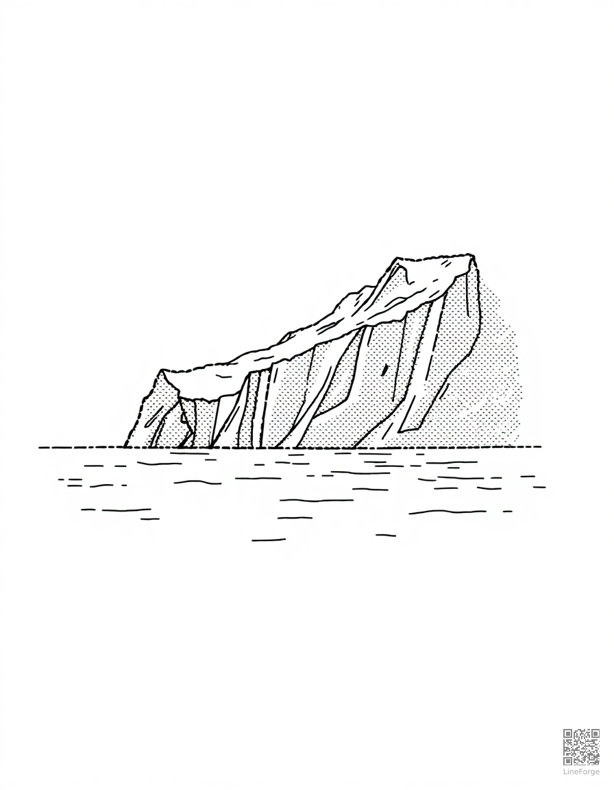 glacier calving into arctic water coloring page Stipple style - free printable