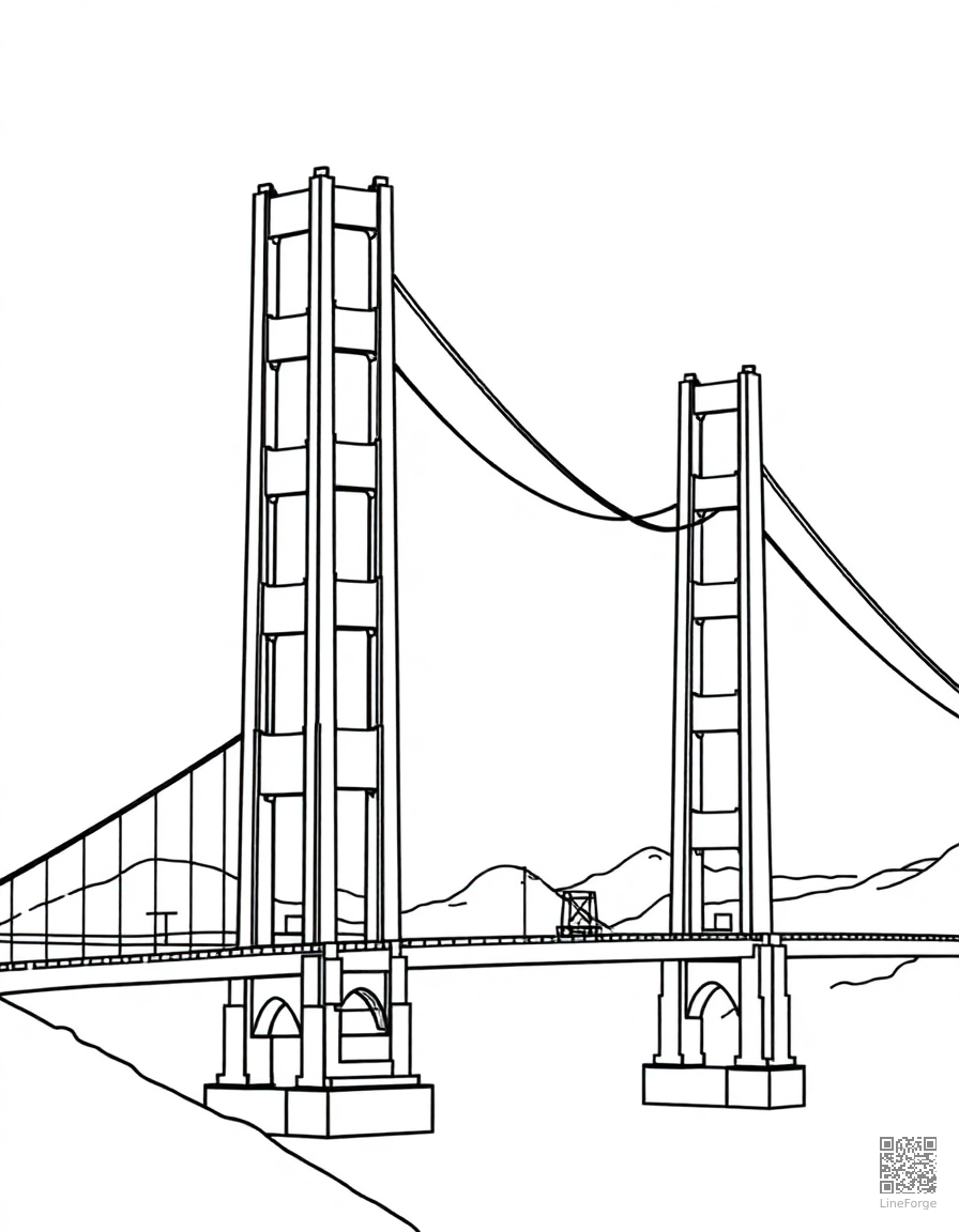 golden gate bridge with san francisco coloring page Contour style - free printable
