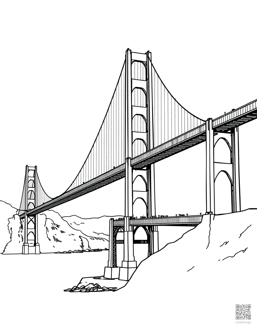 golden gate bridge with san francisco coloring page Manga style - free printable