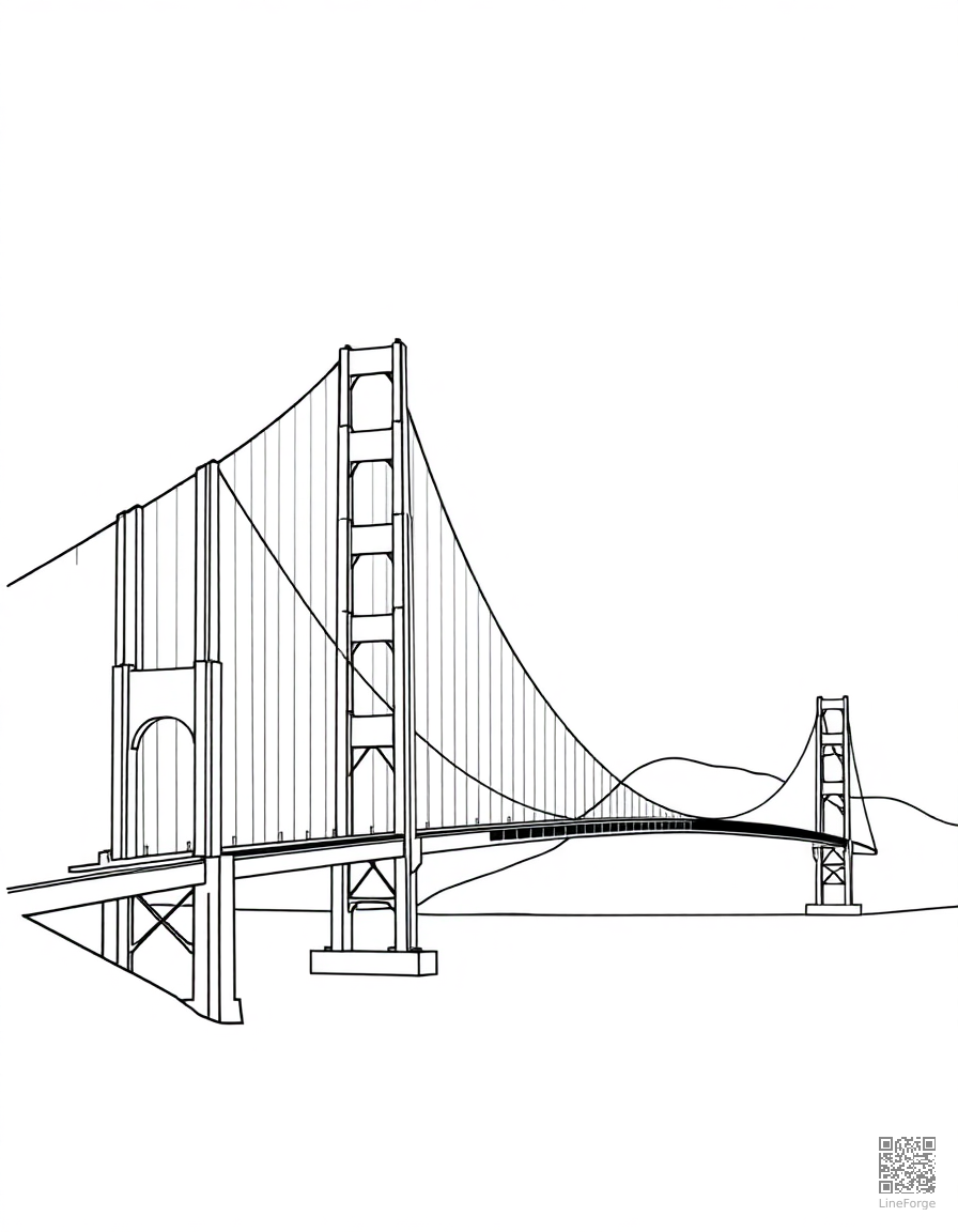 golden gate bridge with san francisco coloring page Minimal style - free printable