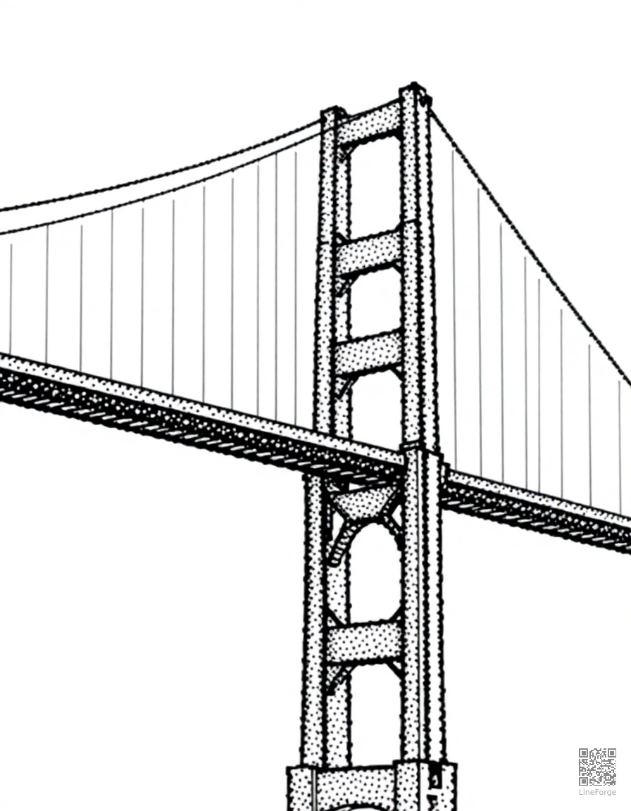 golden gate bridge with san francisco coloring page Stipple style - free printable