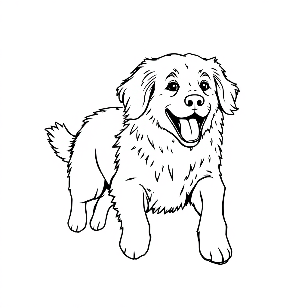 Golden Retriever dog — playing and running, energetic and joyful coloring page Contour style - free printable