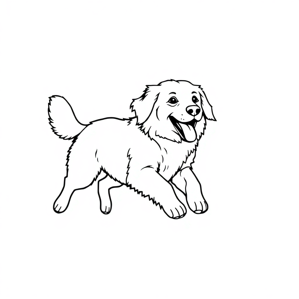 Golden Retriever dog — playing and running, energetic and joyful coloring page Minimal style - free printable