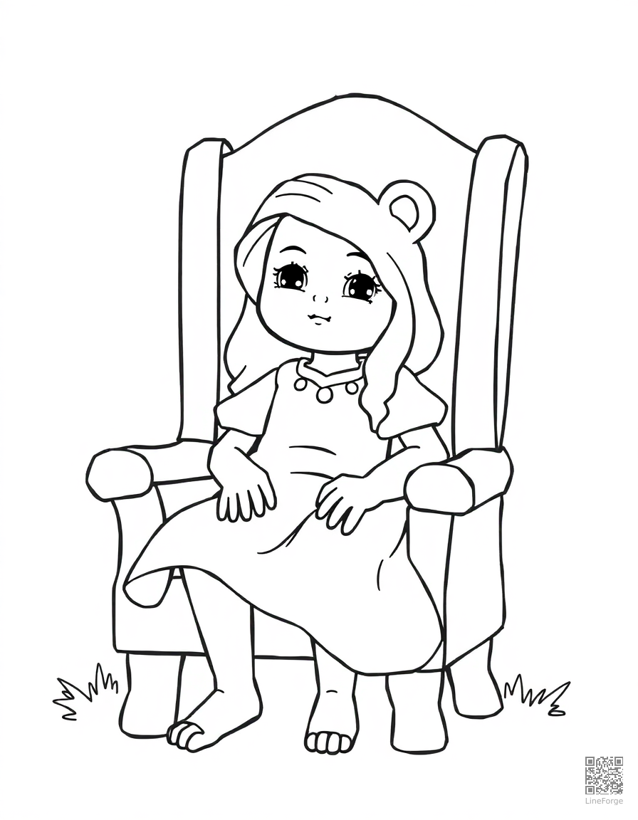 goldilocks sitting in baby bears chair coloring page Contour style - free printable