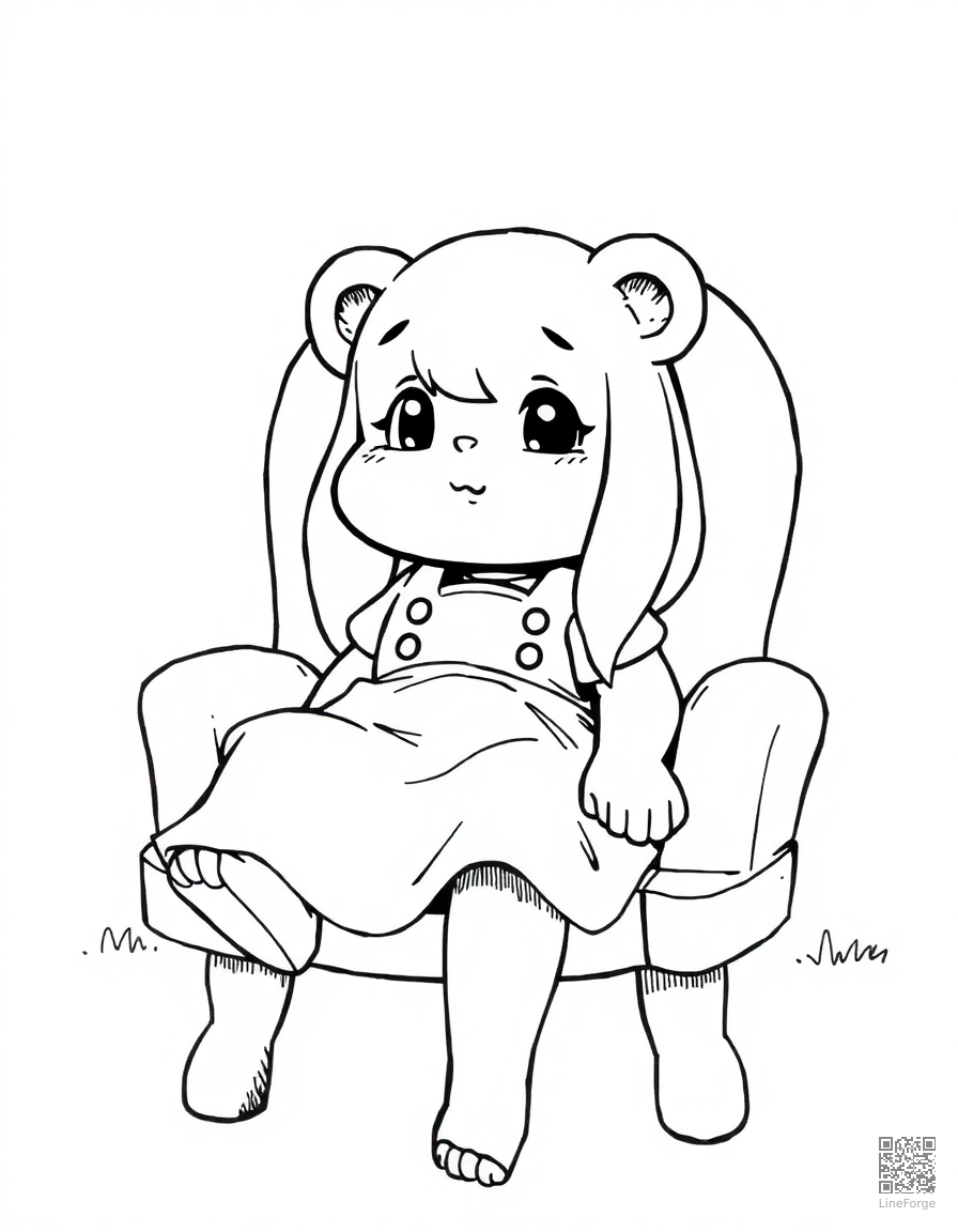 goldilocks sitting in baby bears chair coloring page Manga style - free printable