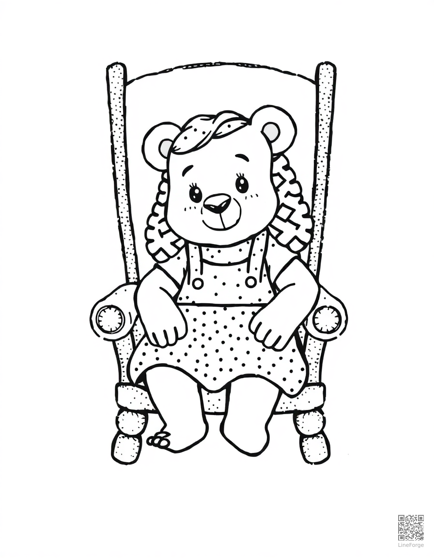 goldilocks sitting in baby bears chair coloring page Stipple style - free printable