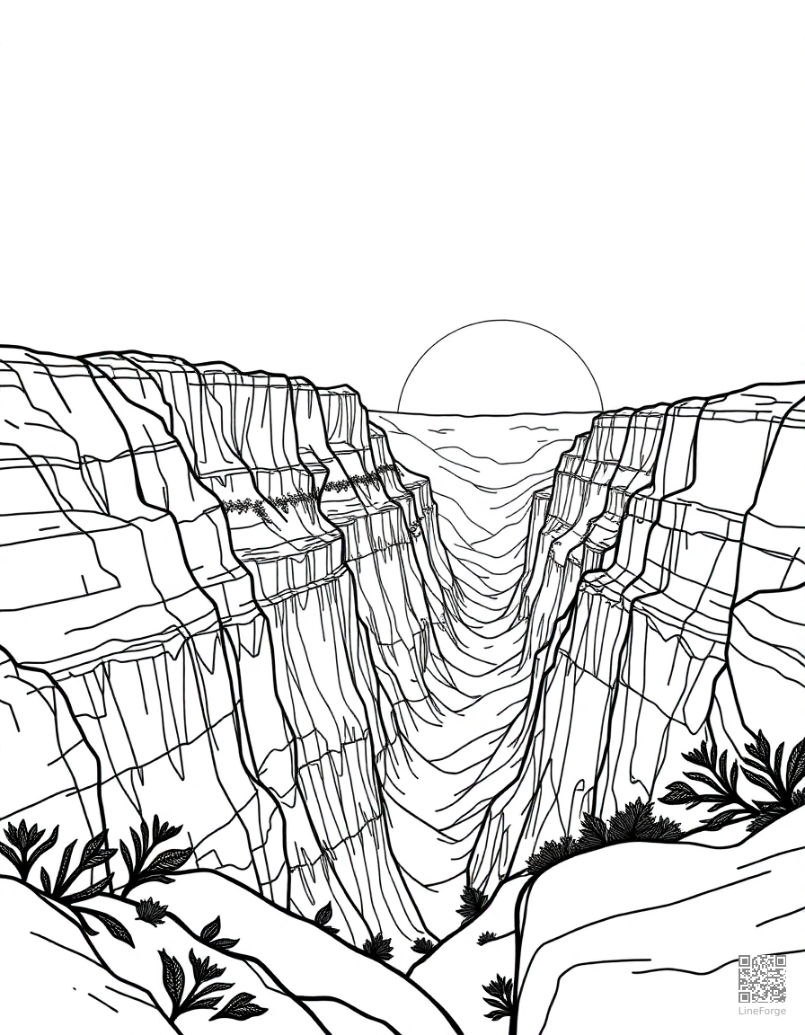 grand canyon sunrise with layers of color coloring page Contour style - free printable