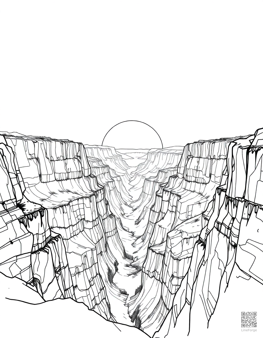 grand canyon sunrise with layers of color coloring page Manga style - free printable