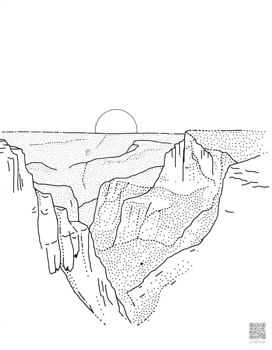grand canyon sunrise with layers of color coloring page Stipple style - free printable