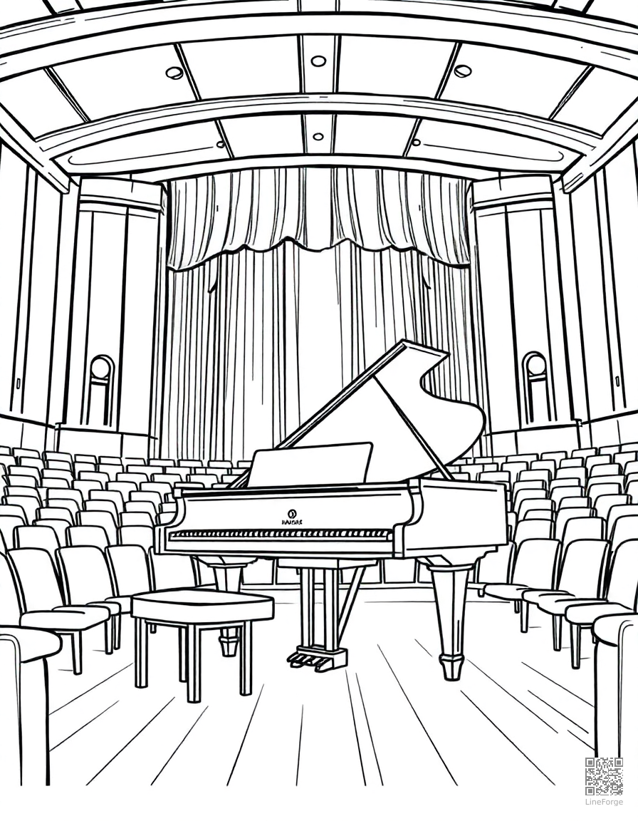 grand piano in a concert hall coloring page Contour style - free printable