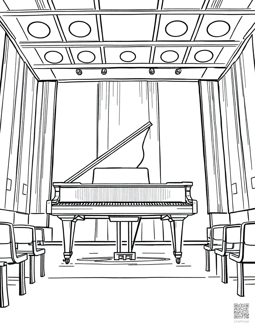 grand piano in a concert hall coloring page Manga style - free printable