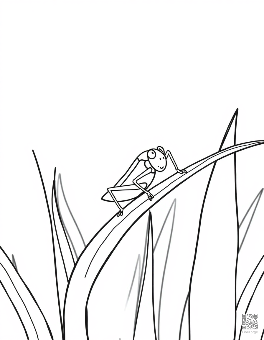 grasshopper on a blade of tall grass coloring page Contour style - free printable