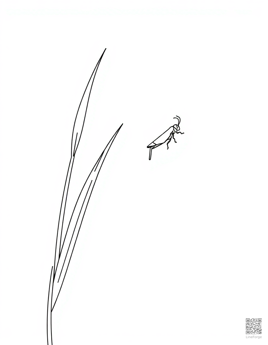 grasshopper on a blade of tall grass coloring page Minimal style - free printable