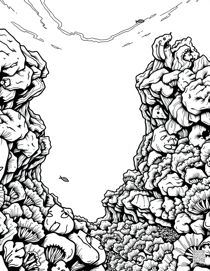 great barrier reef underwater scene coloring page Manga style - free printable