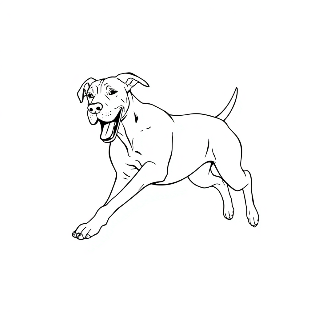 Great Dane dog — playing and running, energetic and joyful coloring page Contour style - free printable