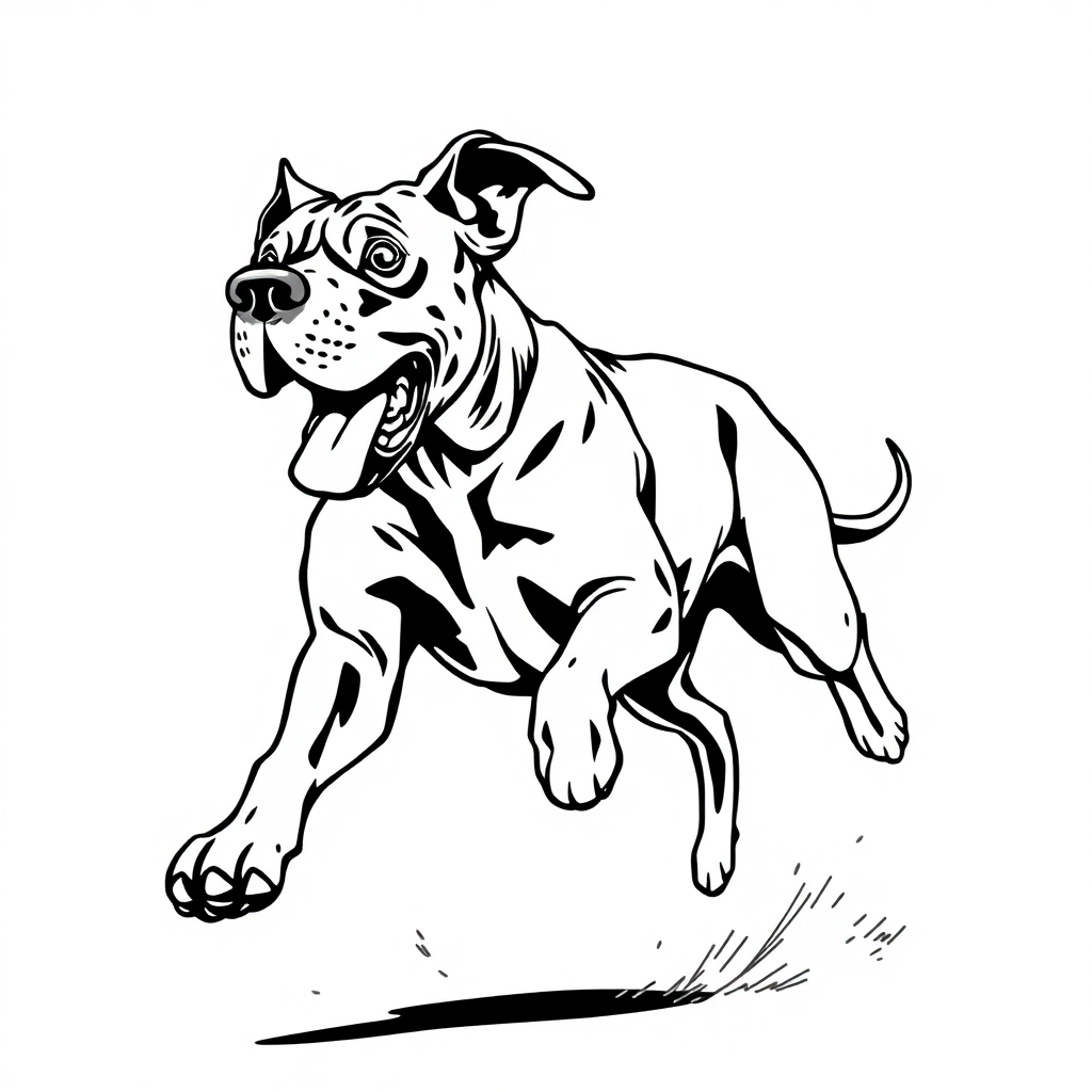 Great Dane dog — playing and running, energetic and joyful coloring page Manga style - free printable