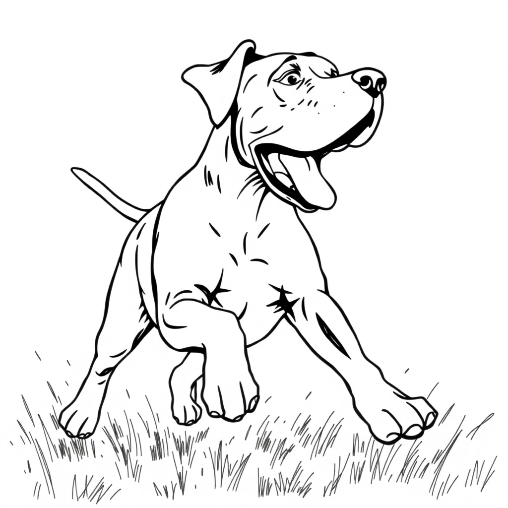 Great Dane dog — playing and running, energetic and joyful coloring page Rockwell style - free printable