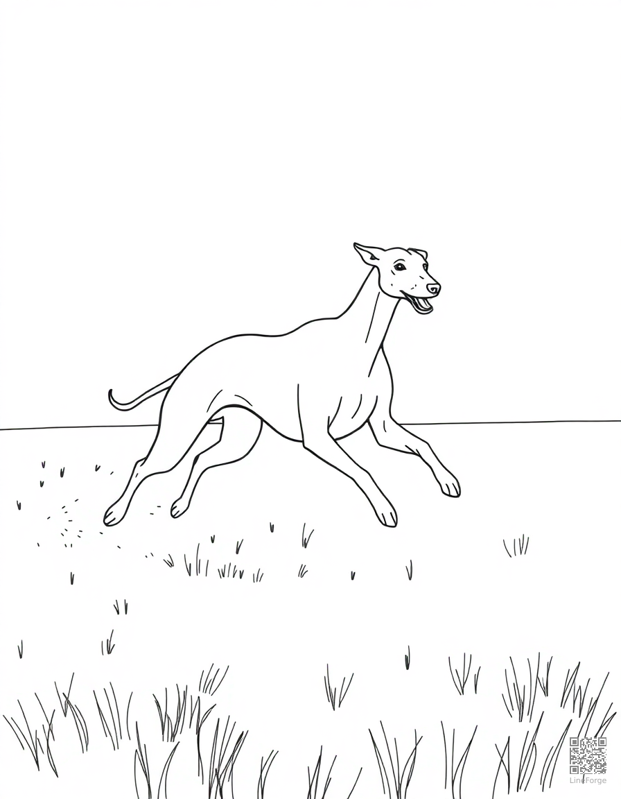 greyhound racing across an open field coloring page Minimal style - free printable