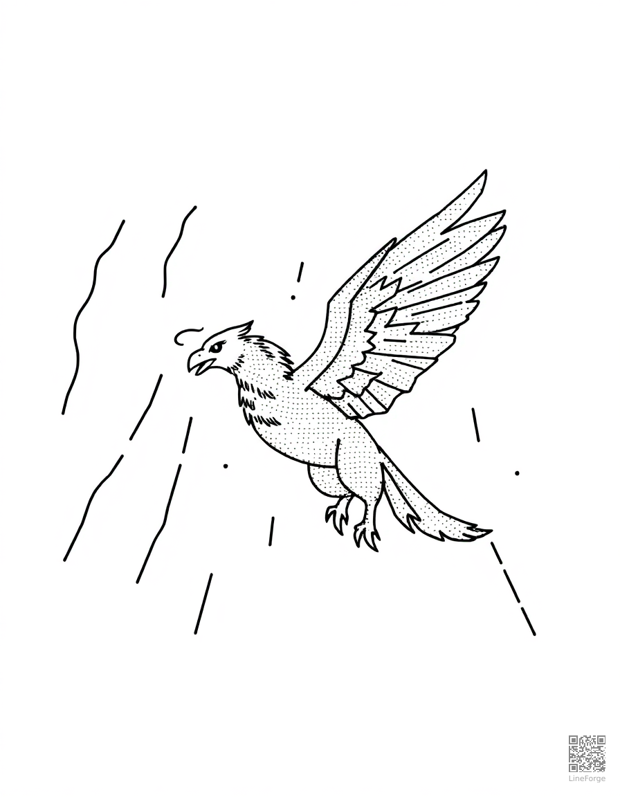 griffin flying through a thunderstorm coloring page Stipple style - free printable