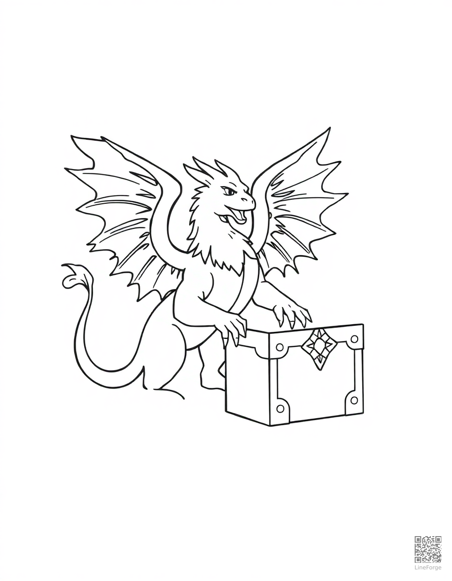 griffin guarding a treasure chest coloring page Minimal style - free printable