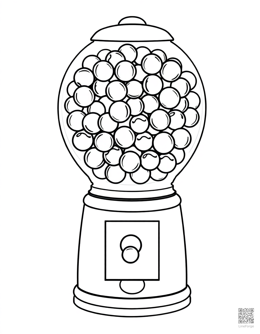 Free gumball machine full of colorful gumballs coloring page in contour style — printable line art
