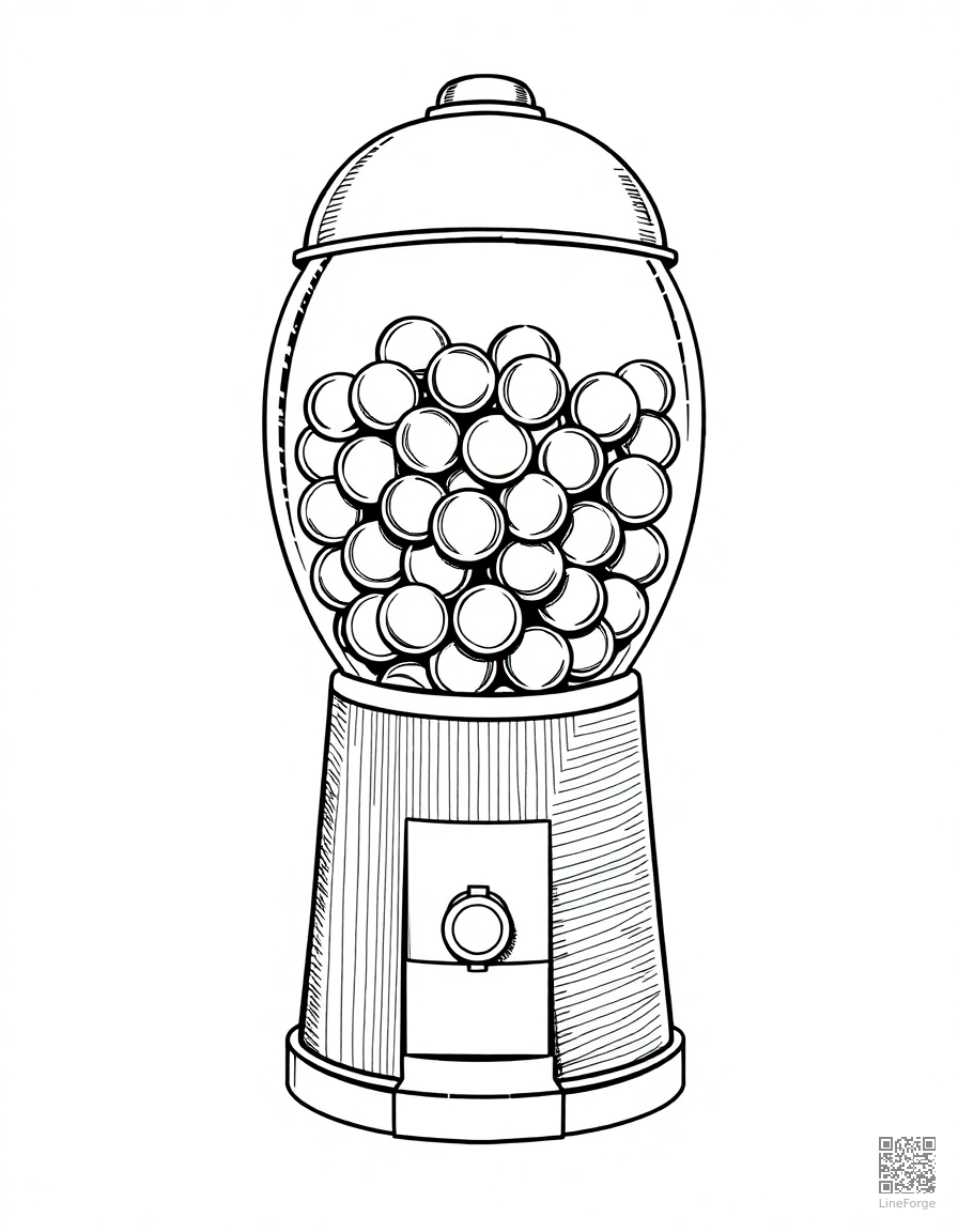 gumball machine full of colorful gumballs coloring page Crosshatch style free printable