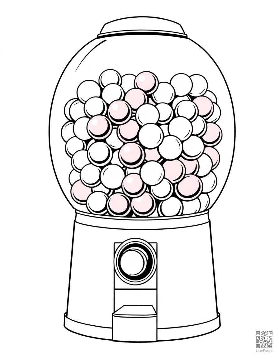 Free gumball machine full of colorful gumballs coloring page in manga style — printable line art