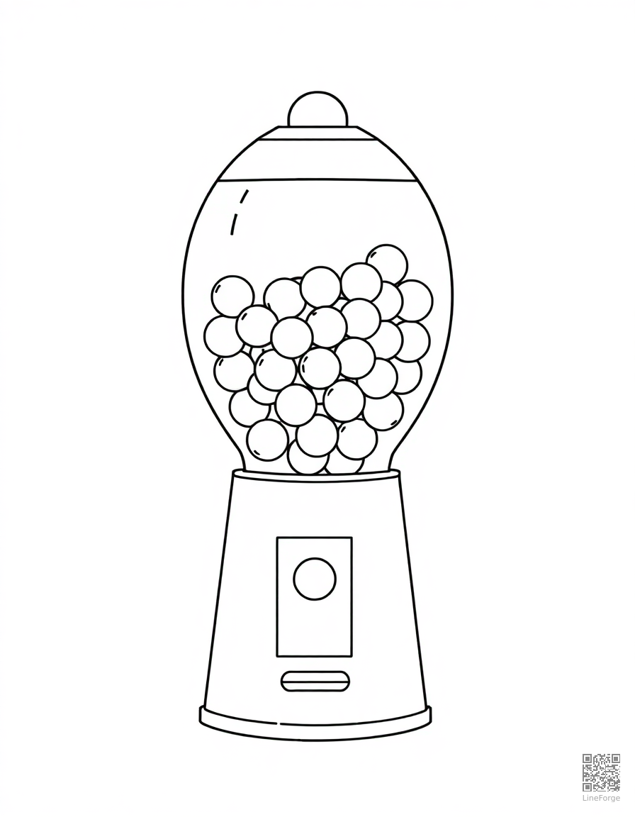 Free gumball machine full of colorful gumballs coloring page in minimal style — printable line art
