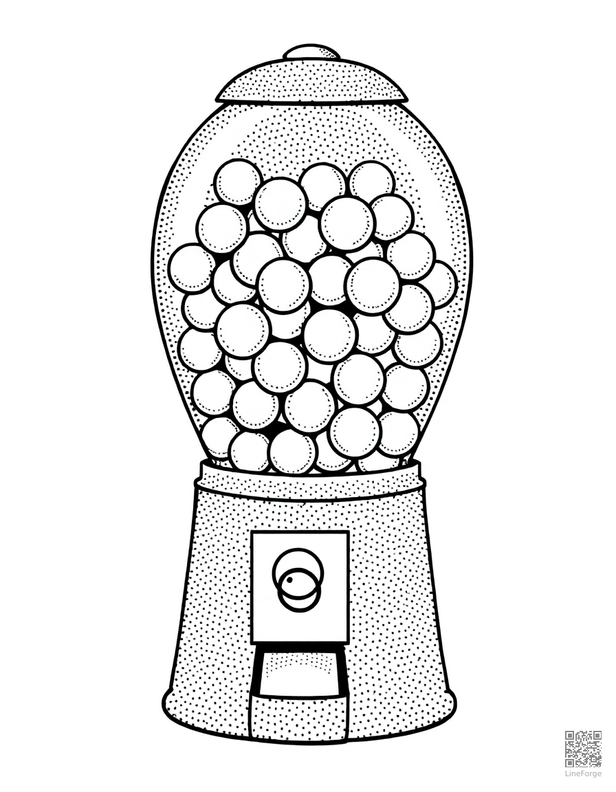 gumball machine full of colorful gumballs coloring page Stipple style free printable