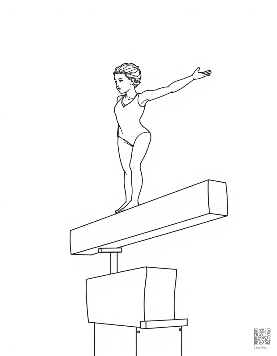 gymnast on the balance beam coloring page Contour style - free printable