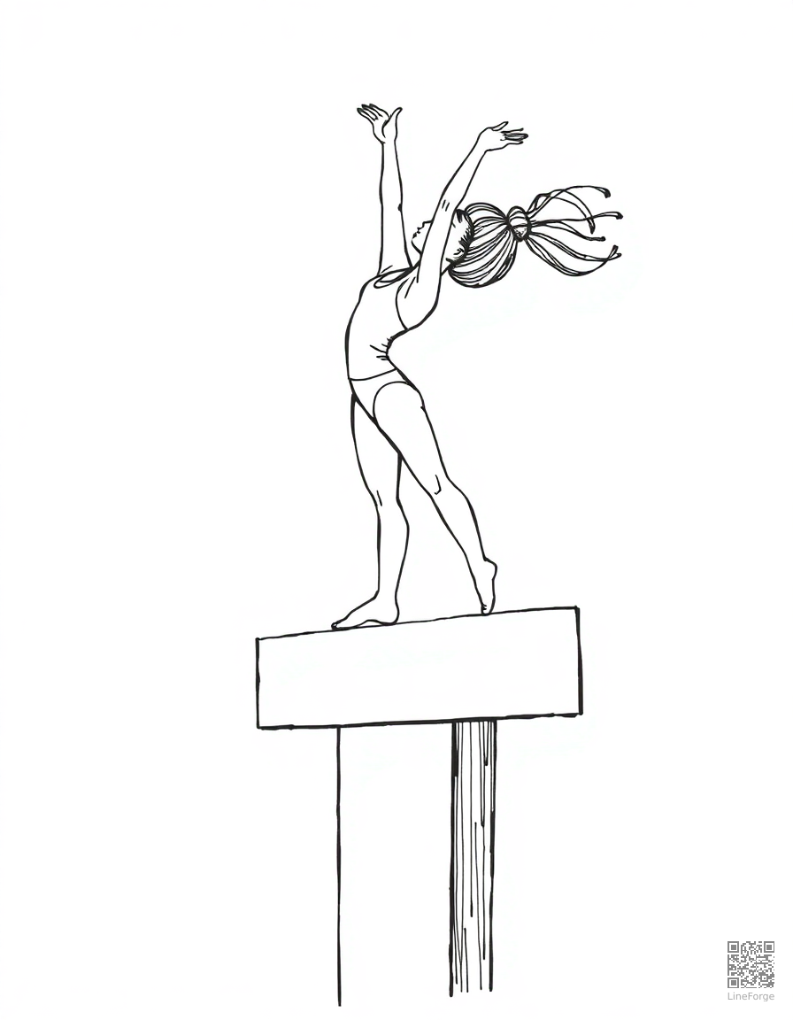 gymnast on the balance beam coloring page Crosshatch style - free printable