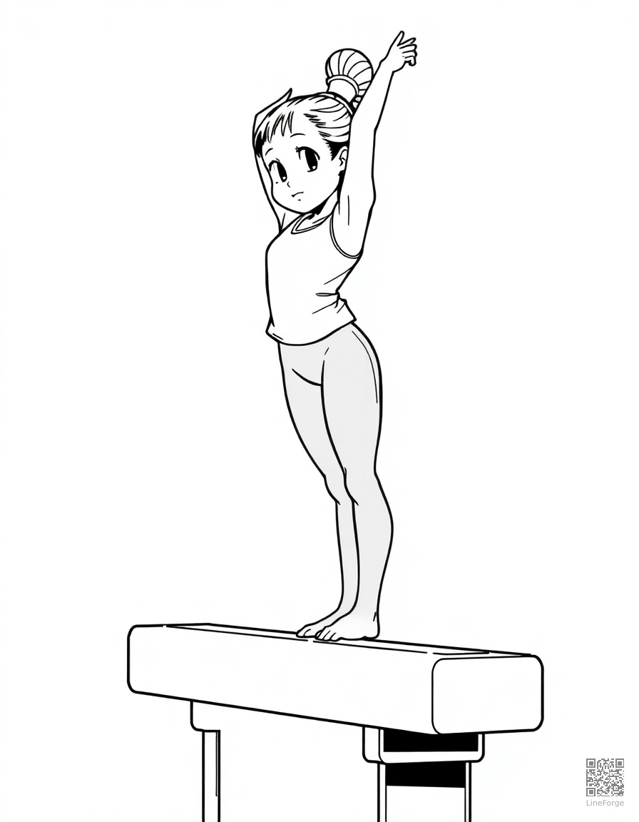 gymnast on the balance beam coloring page Manga style - free printable
