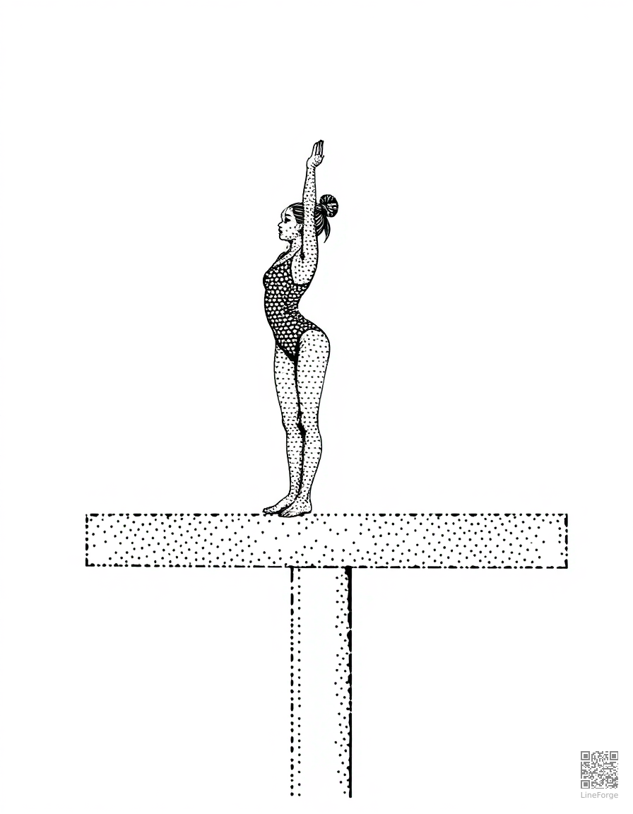 gymnast on the balance beam coloring page Stipple style - free printable