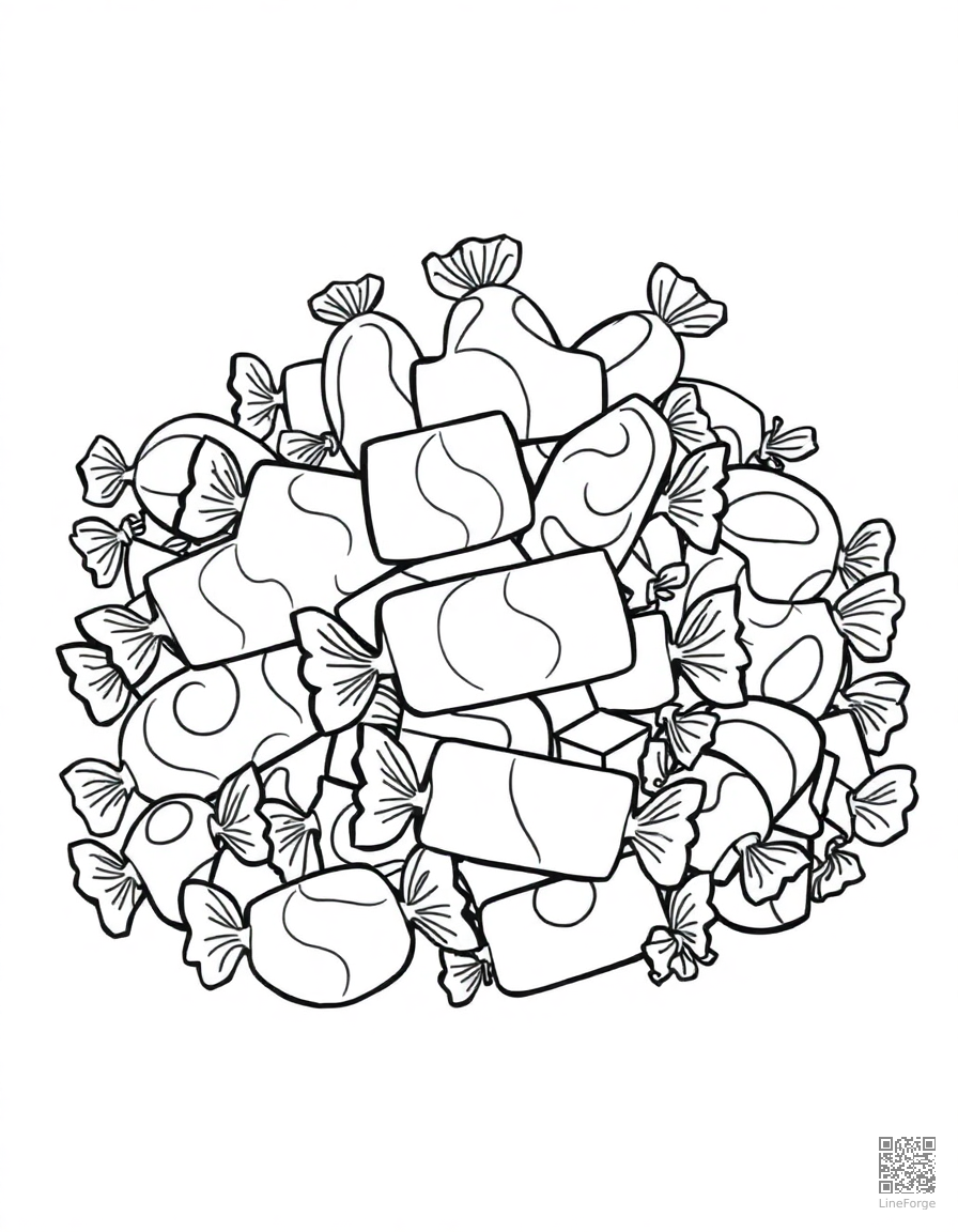 halloween candy pile with wrappers coloring page Contour style - free printable