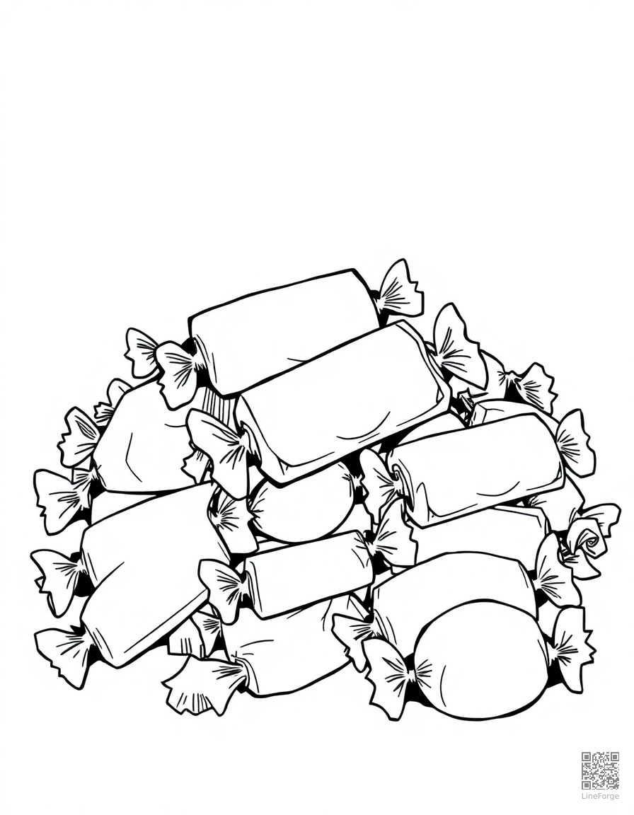 halloween candy pile with wrappers coloring page Manga style - free printable