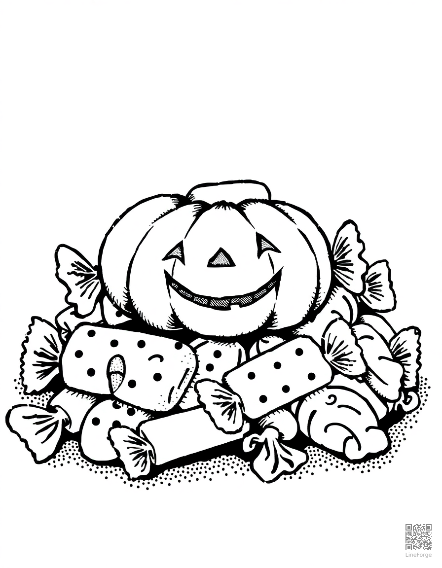 halloween candy pile with wrappers coloring page Stipple style - free printable