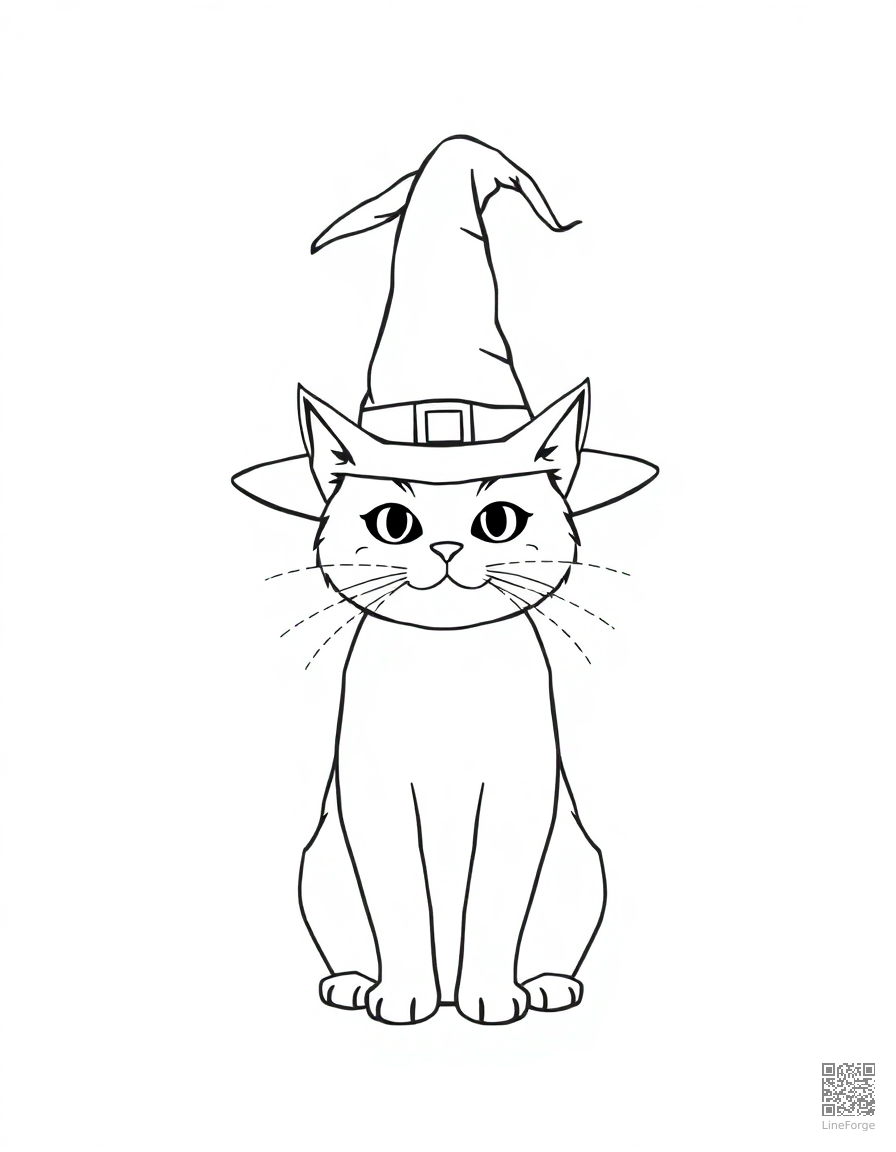 halloween cat wearing a wizard hat coloring page Minimal style - free printable