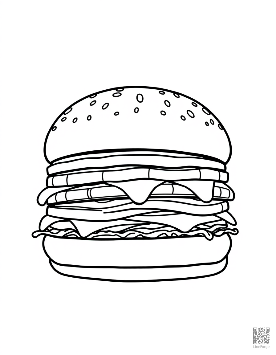 hamburger with all the fixings coloring page Contour style - free printable