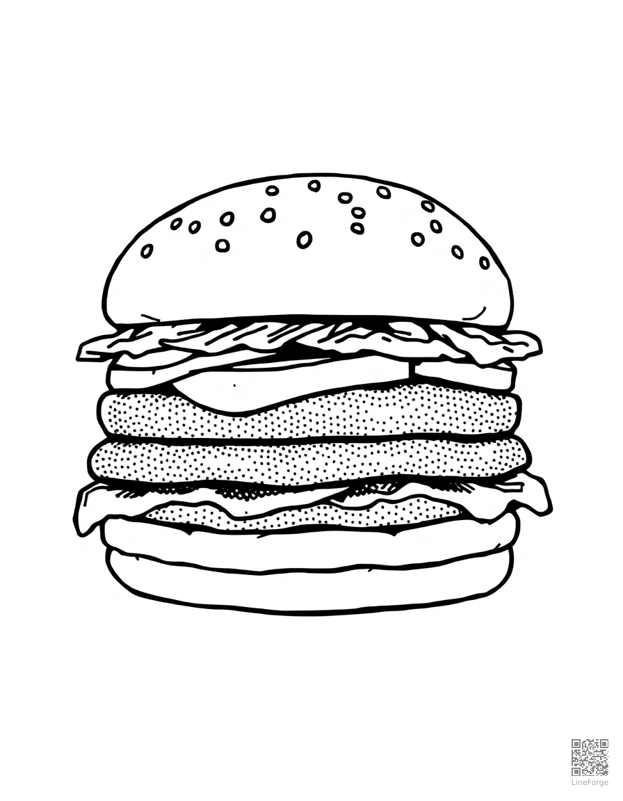 hamburger with all the fixings coloring page Stipple style - free printable