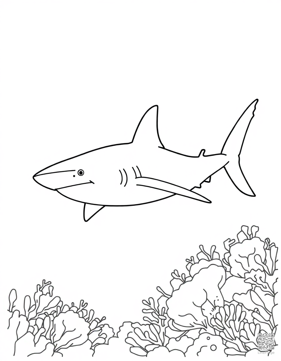 hammerhead shark patrolling a reef coloring page Minimal style - free printable