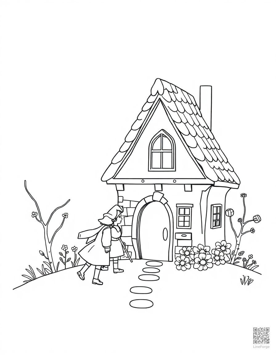 hansel and gretel finding the candy house coloring page Minimal style - free printable