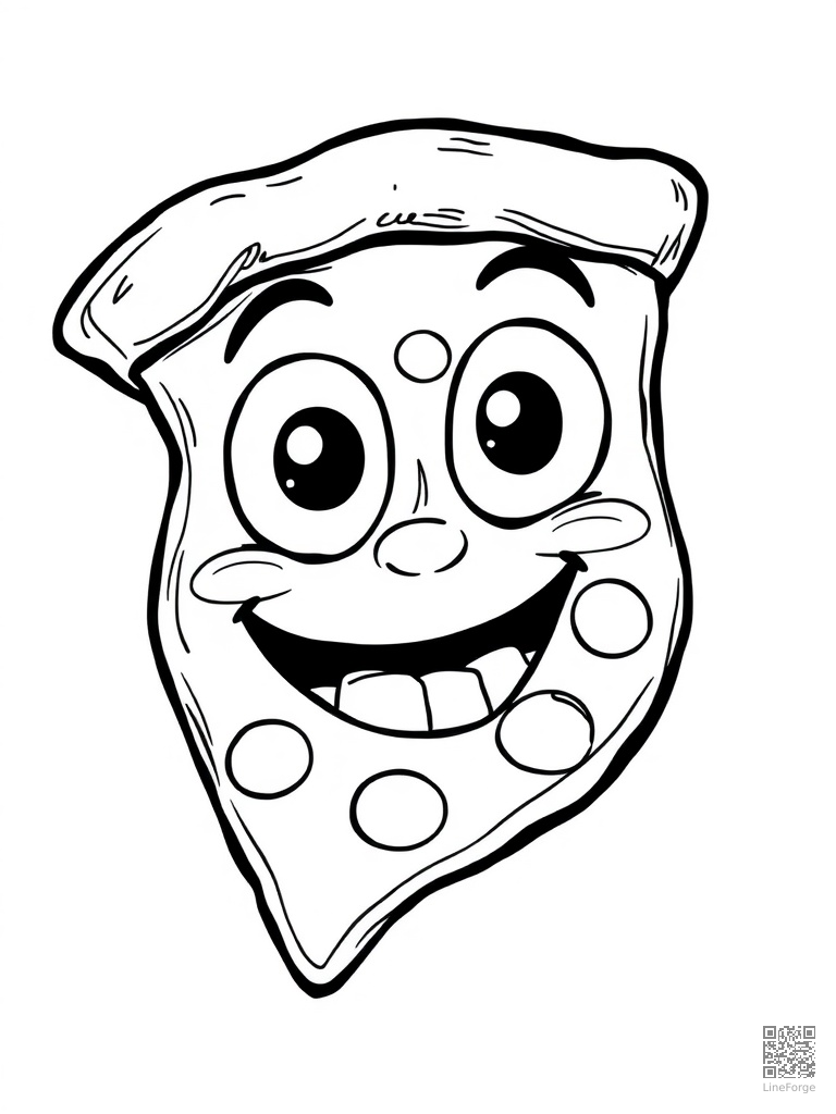 Happy pizza slice with big eyes and cheesy grin coloring page Manga style - free printable