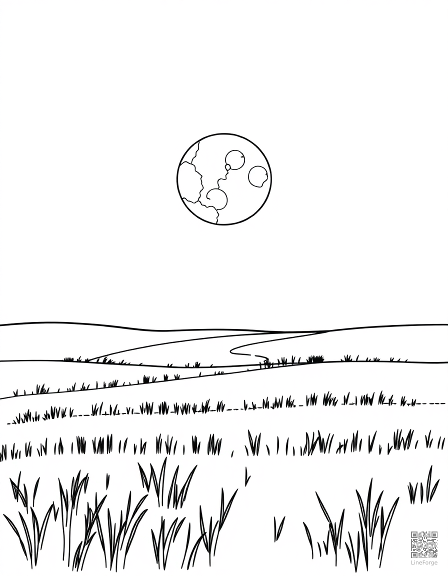 harvest moon rising over a field coloring page Minimal style - free printable