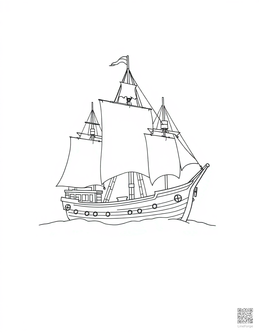 haunted pirate ship in fog coloring page Minimal style - free printable