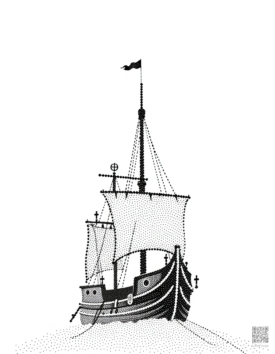 haunted pirate ship in fog coloring page Stipple style - free printable