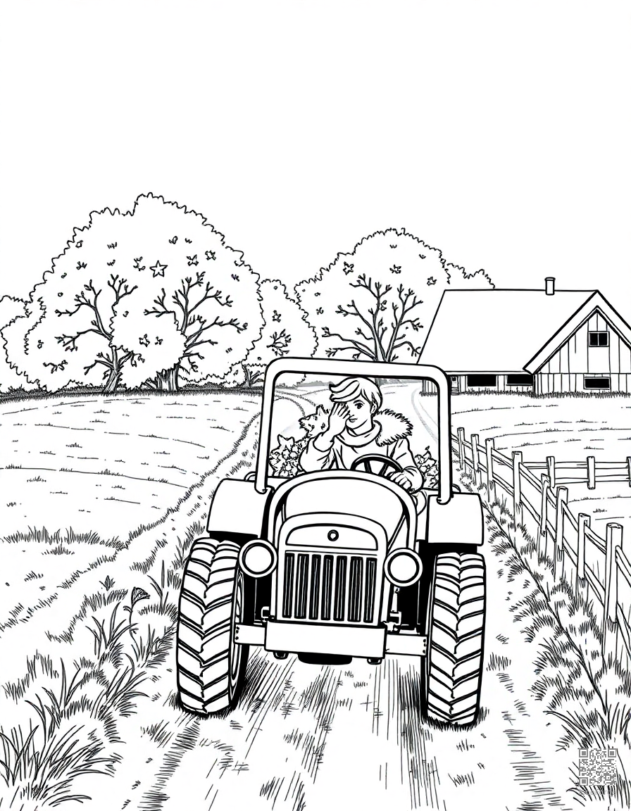 hayride through an autumn farm coloring page Manga style - free printable