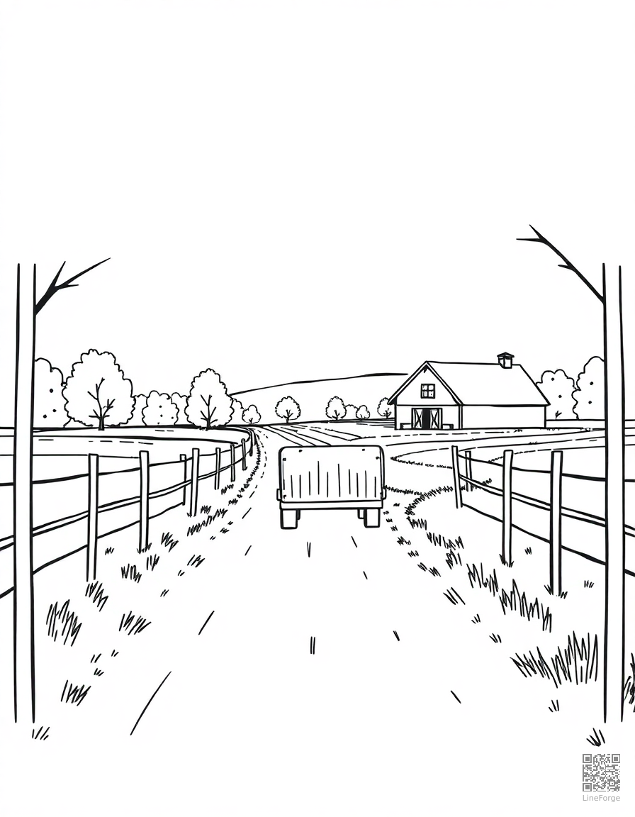 hayride through an autumn farm coloring page Minimal style - free printable