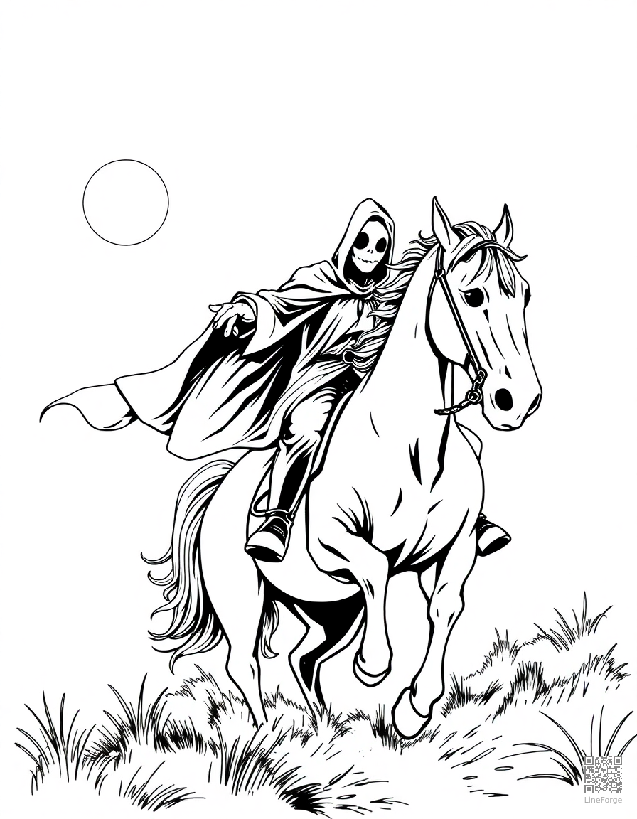 headless horseman riding through the night coloring page Manga style - free printable