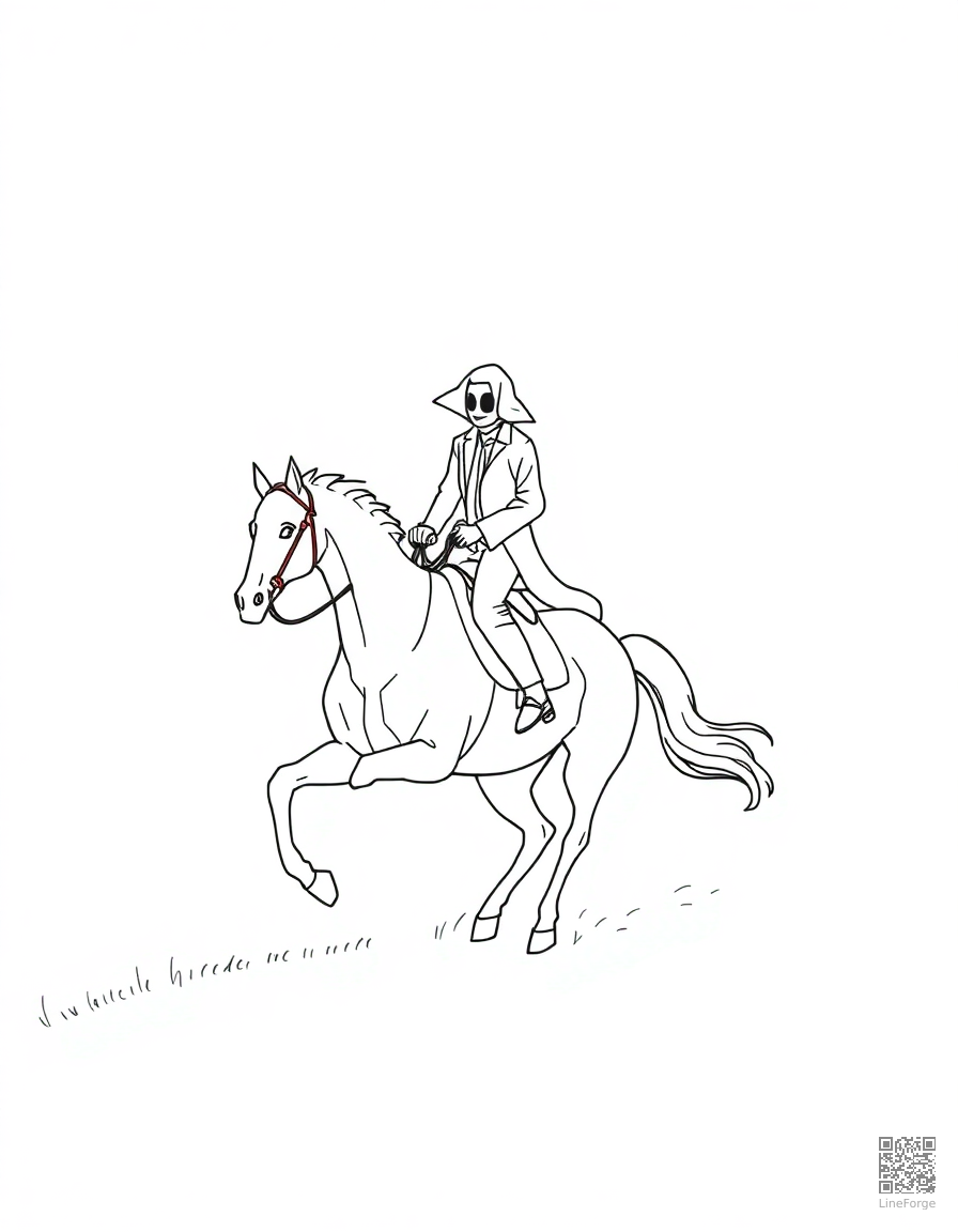 headless horseman riding through the night coloring page Minimal style - free printable