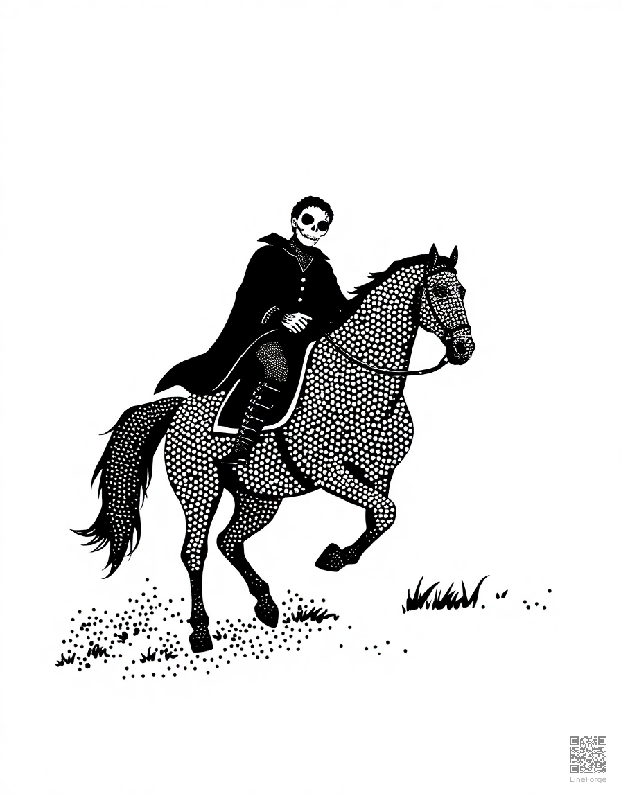 headless horseman riding through the night coloring page Stipple style - free printable